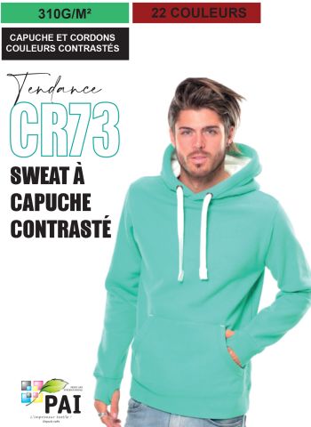  CR73 - Sweat à capuche contrasté - 310g - 22 couleurs