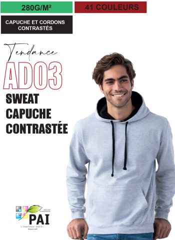 AD03 - Sweat à capuche contrasté - 280g