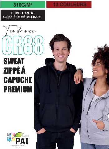 CR88 - Sweat zippé à capuche premium - 310g