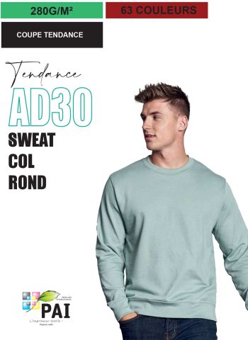 AD30 - Sweat col rond - 280g - 50 couleurs