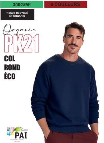 PK21 - Sweat col rond - éco - 300 g - 6 couleurs
