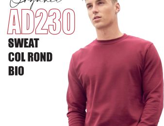 AD230 - Sweat col rond bio - 280g - 10 couleurs