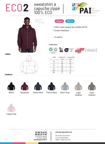 ECO2 - Sweat à Capuche Zippé BIO