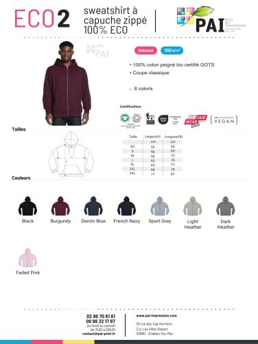 ECO2 - Sweat à Capuche Zippé BIO